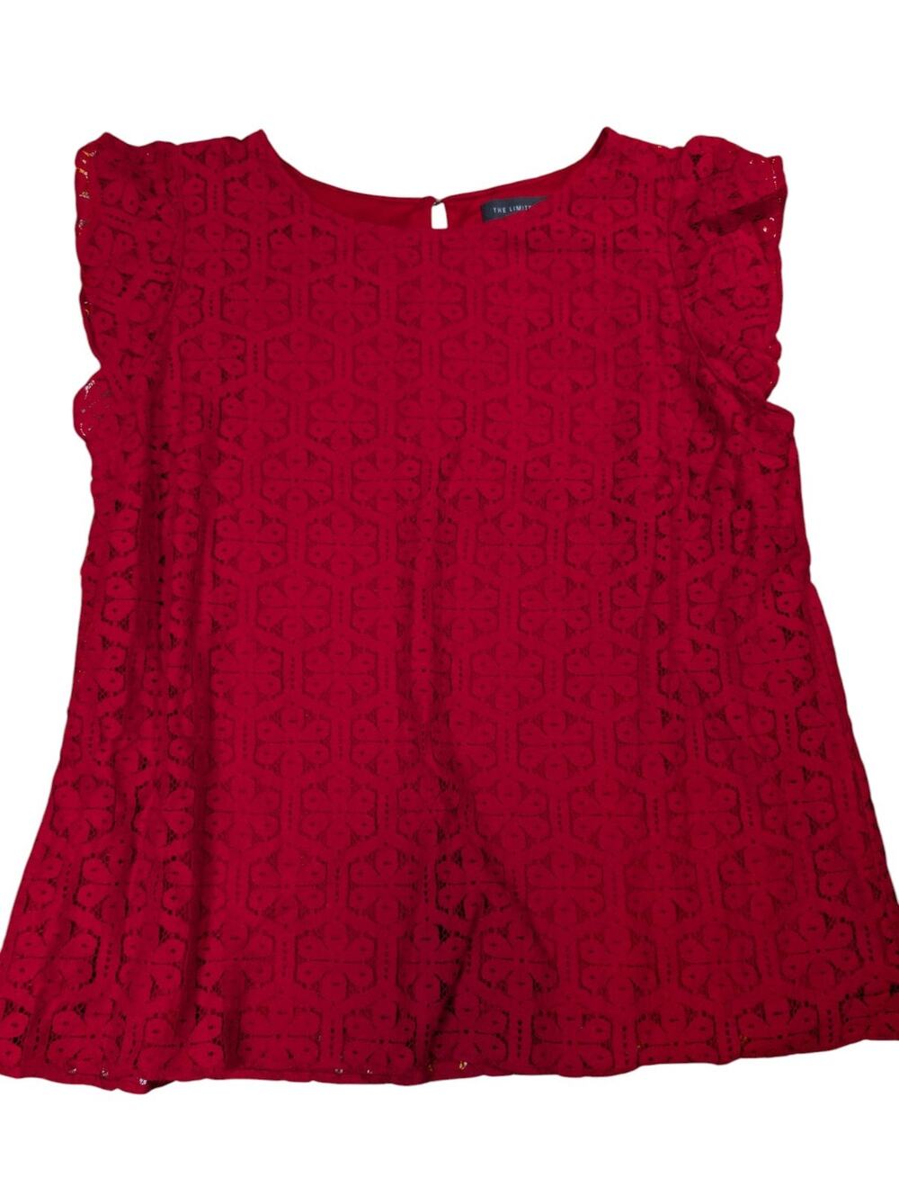 The Limited Red Flutter Sleeve Women's Size Large Lace Lined Floral Keyhole Back